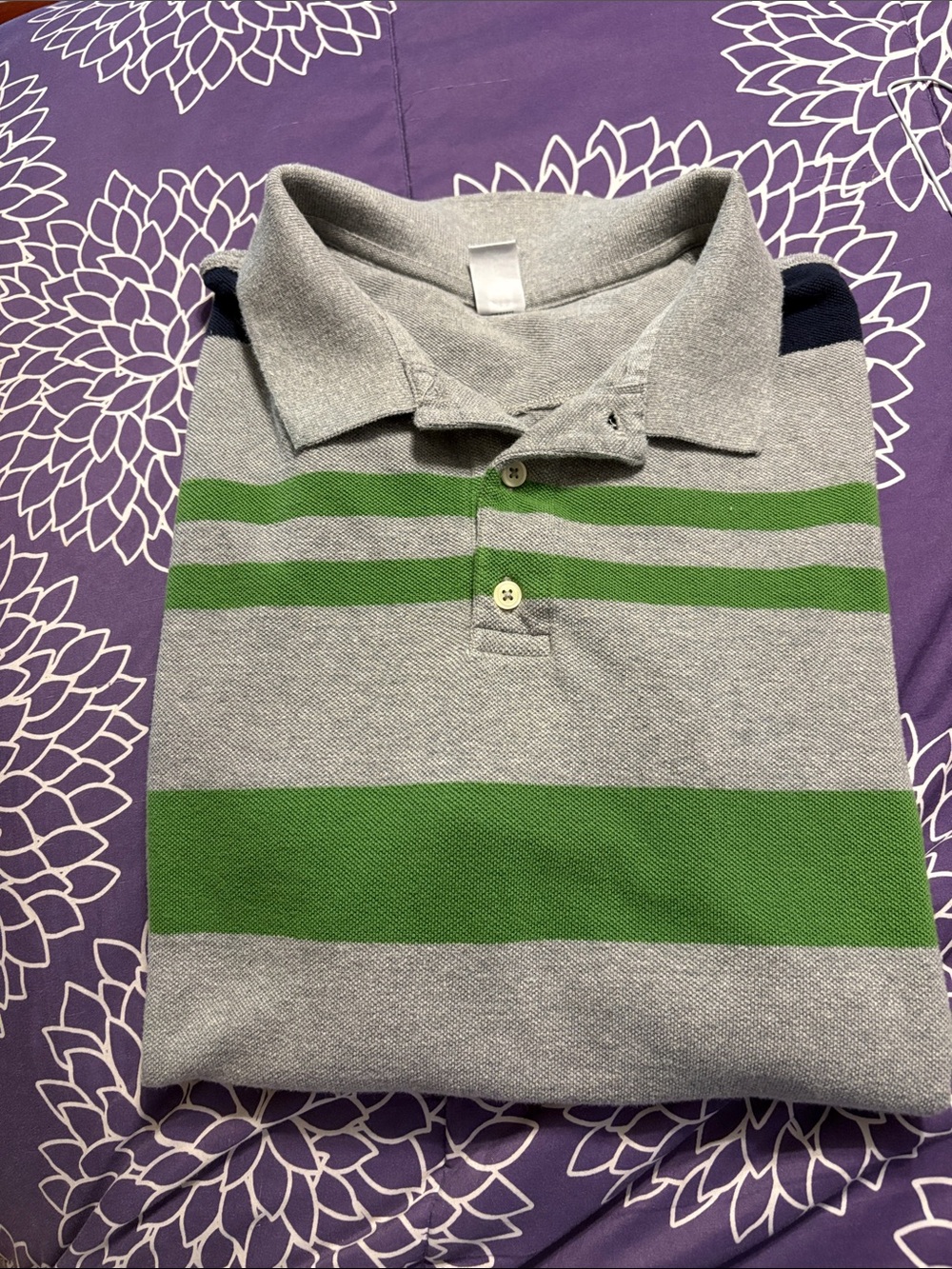Gap men’s polo, gray, green and black stripe